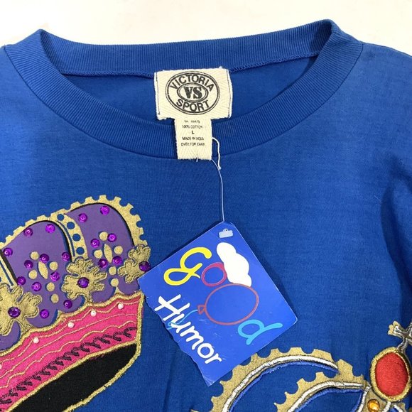 Vintage 90s Victoria Secret Sport Embroidered Crowns Blue Sweatshirt Sz L NWT - Picture 8 of 9
